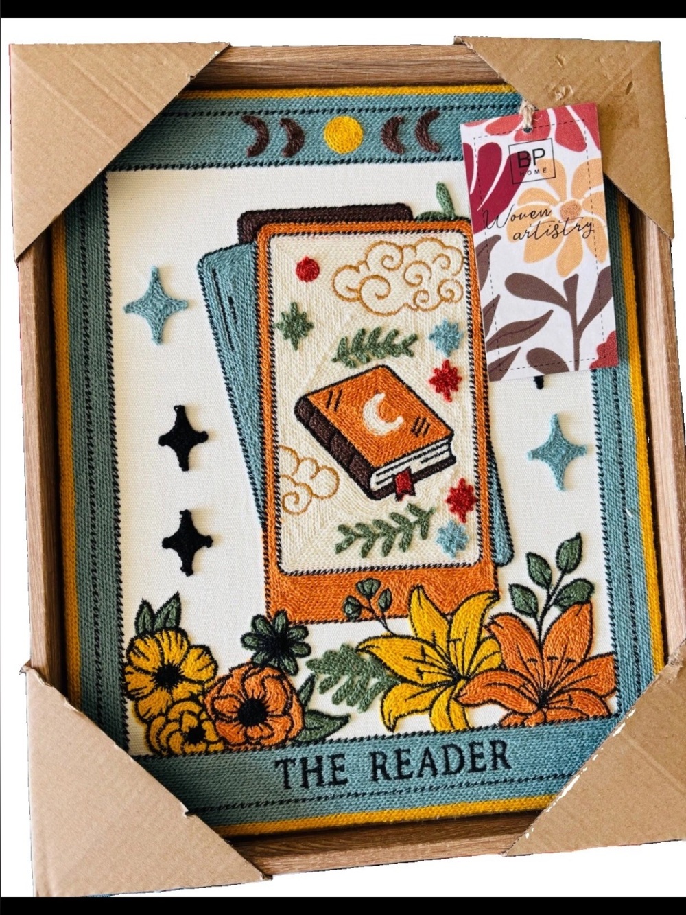 BP Home THE READER Tarot Card Embroidery Woven Artistry 17x21 Large Textile Art